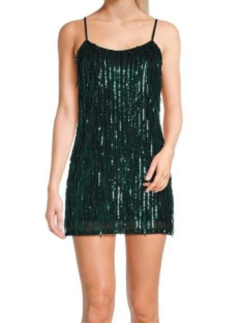 Trixxi Dark Green Sequin Fringe Slip Mini Dress Party Special Occasion Evening S